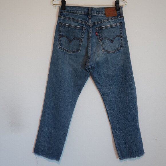 Levi's Vintage Red Tab Light Wash Distressed Straight Jeans, Size 27 Button Fly - Picture 5 of 8